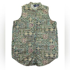 Vintage GAP Sleeveless Button Up Boho Blouse Women's Small Multicolor Floral Y2K